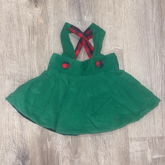 The Beaufort Bonnet Company Green Corduroy Christmas Dress with Red Plaid Bow - Picture 2 of 4